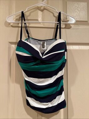 Tommy Bahama Striped Tankini Top in Navy, White & Teal